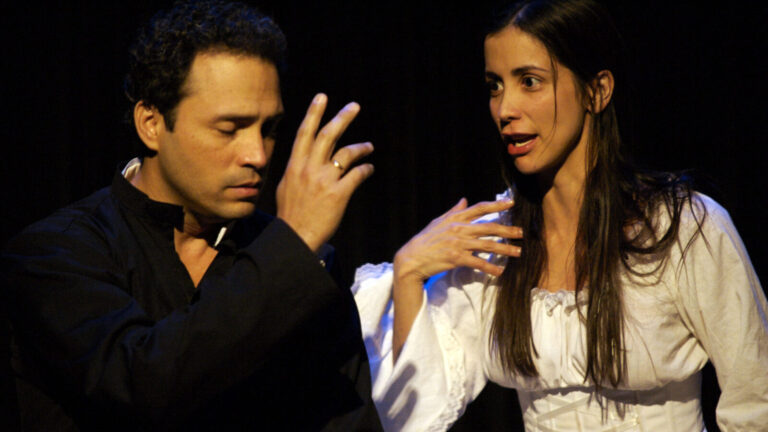 obra:los elegidos.adaptacion de la novela camila escrita por marta merkan
direccion:iraida tapias
lugar:trasnocho
elenco:rafael romero,rebeca aleman,roberto moll,willian goite, ezequiel stremiz y caridad canelon
historia basada en la vida de camila o`gorman,joven de sociedad quien se enamoro en el siglo XIX del padre ladislao gutierrez enfrentando el repudio de la sociedad y la persecucion por parte del llamado restaurador de argentina,juan manuel rosas,quien les da captura y los sentencia a muerte.fotos nicola rocco 01ago2007
